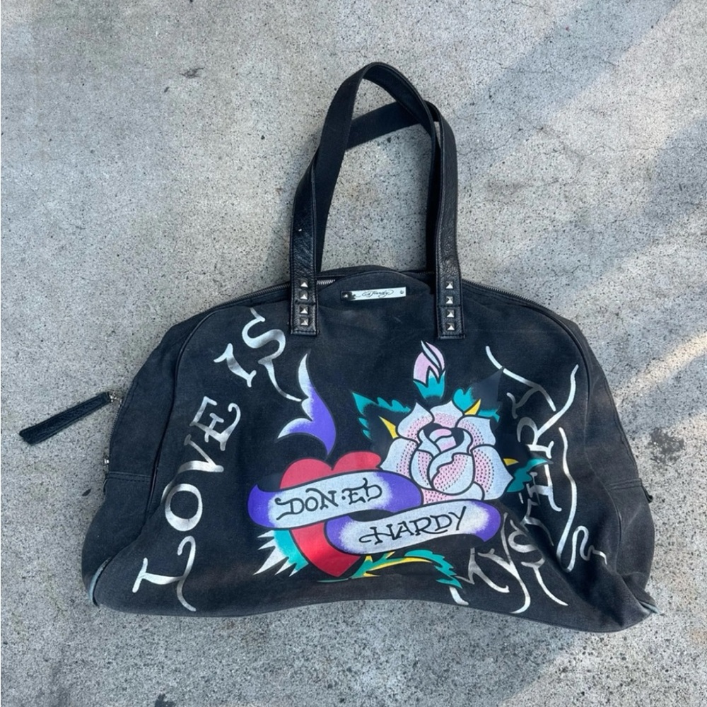 Vintage Ed Hardy Black Travel Bag